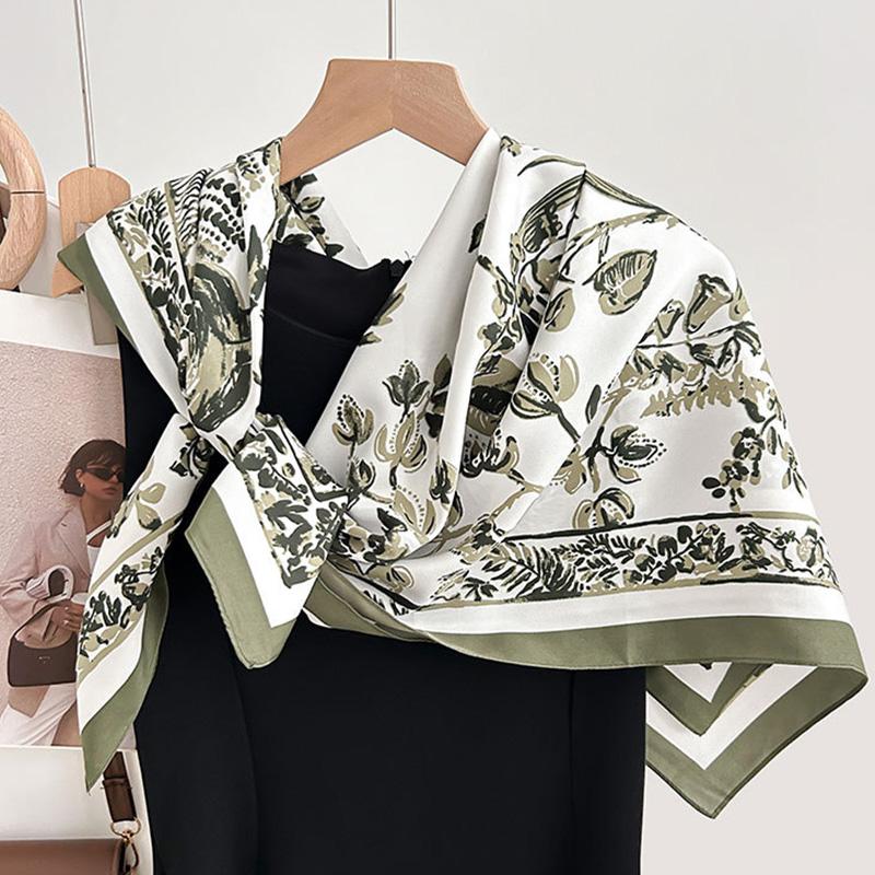 Trendy Fashionable High End Sunscreen Shawl French Elegant Spring and Autumn Retro Niche Plant and Flower Printed Handkerchief