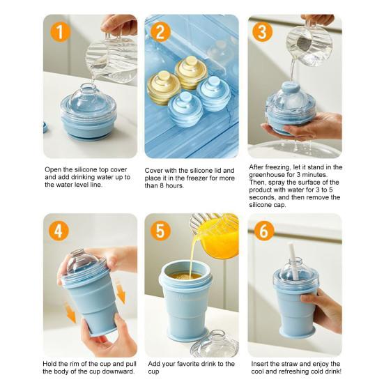 Ice Ball Maker Cup 2-in-1 Collapsible Silicone Ice Hockey Cup with Straw And Lid Foldable Easy Demolding Sphere Ice Cubes for Whiskey Cocktails