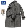 ROMON Men's Autumn/Winter 100% Wool Mid-Length Plaid Overcoat