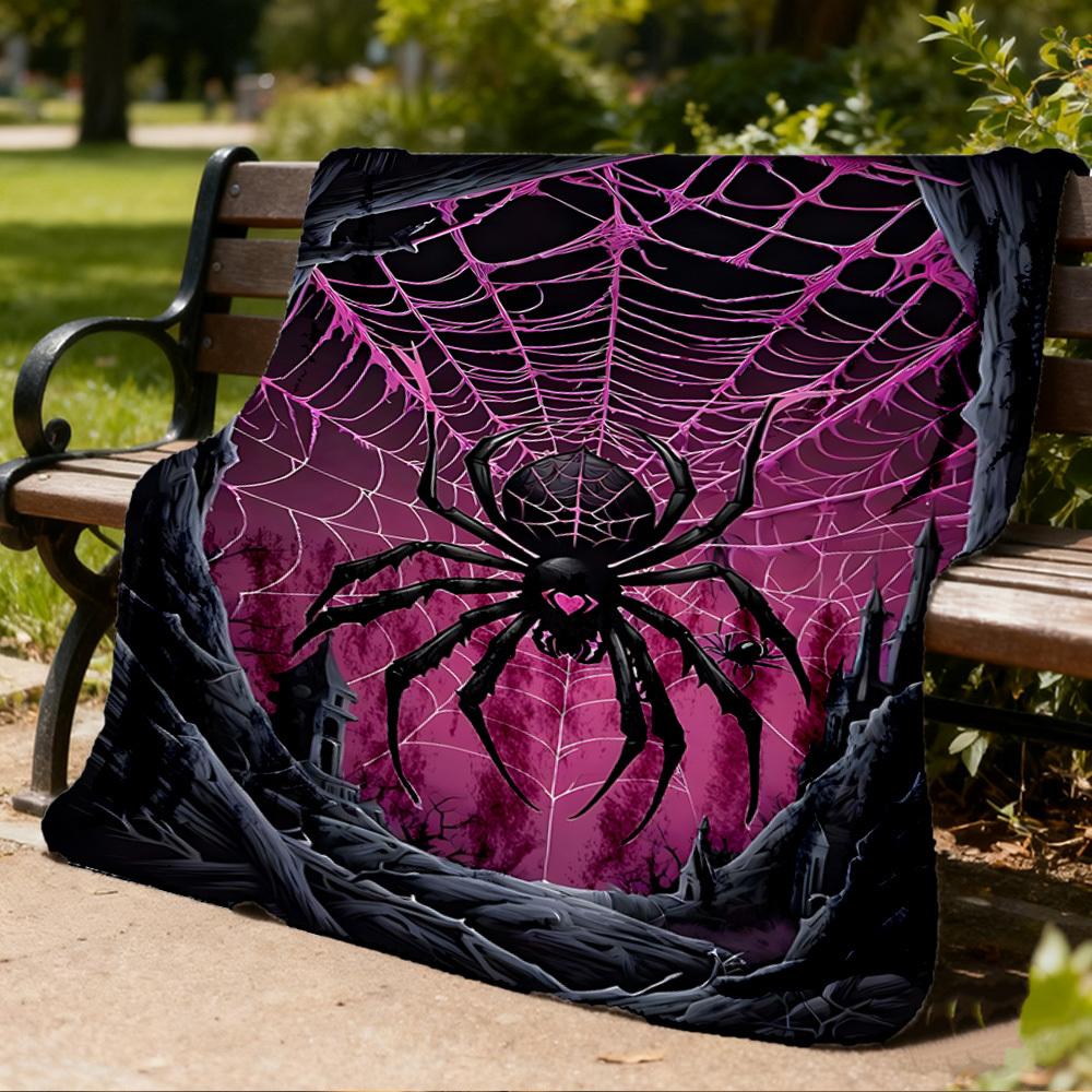 1pc Spider Webbing Decor Throw Blanket Polyester Fiber, Lightweight Flannel, Soft & Warm, All Season Use for Outdoor, Camping Digital Print