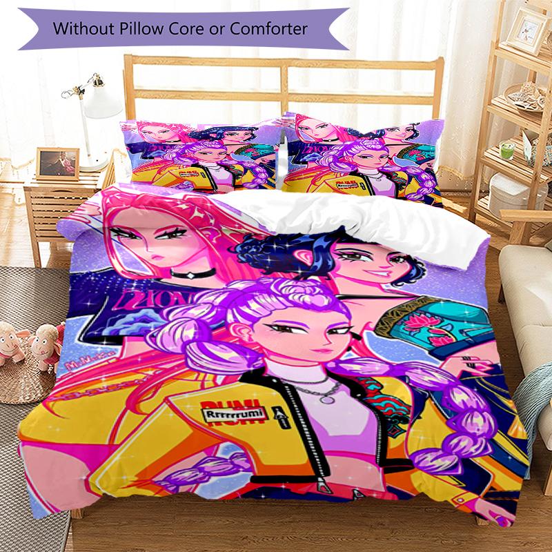 3pcs KPop Demon Hunters Bedding Set Duvet Cover Closure Includes 1 Duvet Cover & 2 Pillowcases, Soft and Comfortable for All Seasons.