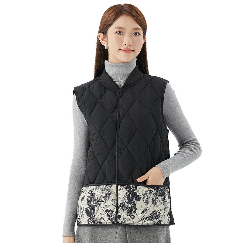 Women's Spring and Autumn Four Seasons Warmth Light Chinese Style Casual Threaded Collar Outside The Cotton Vest Fashionable and Warm