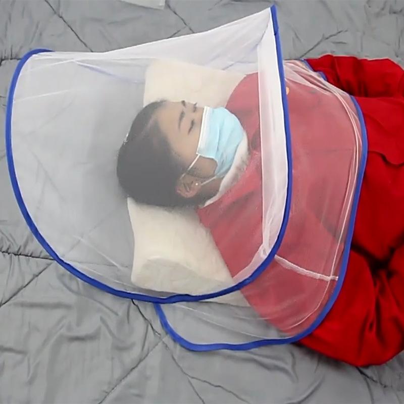 Summer Head Net Cover Mosquito Net Folding Bed Tent Breathable Mesh Canopy Travel Sleeping Camping Bedroom Anti-Mosquito Fly Net