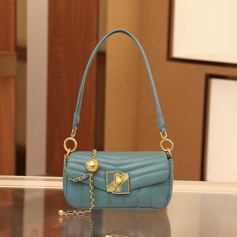 

Rhombus armpit bag new high-end niche light luxury bag women s metal ball chain single shoulder messenger bag бирюзовый