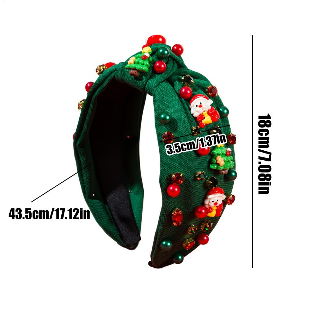 Elegant Christmas Headband Set with Christmas Tree and Pearl Imitation Retro Style Wide Knot Headband for Women