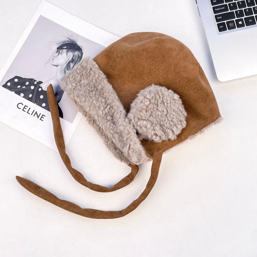 Suede Lei Feng Hat Children'S Winter Strap Riding Pullover Hat Thickened Fleece Cold-Proof, Windproof And Warm Ear Protection Hat