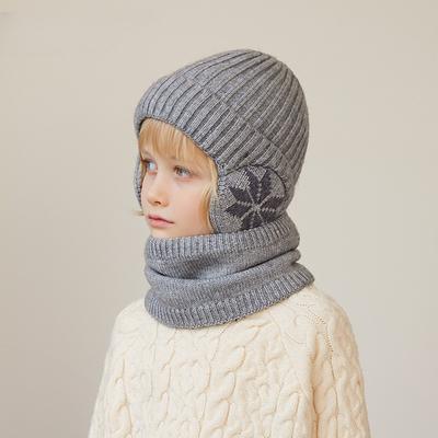 Kinder Mütze Schal Set Kinder Beanie Mützen Strickschal Mütze Ohrenschutz Winter Fleece Warm Schal Mütze für Baby Jungen Mädchen 4-10J