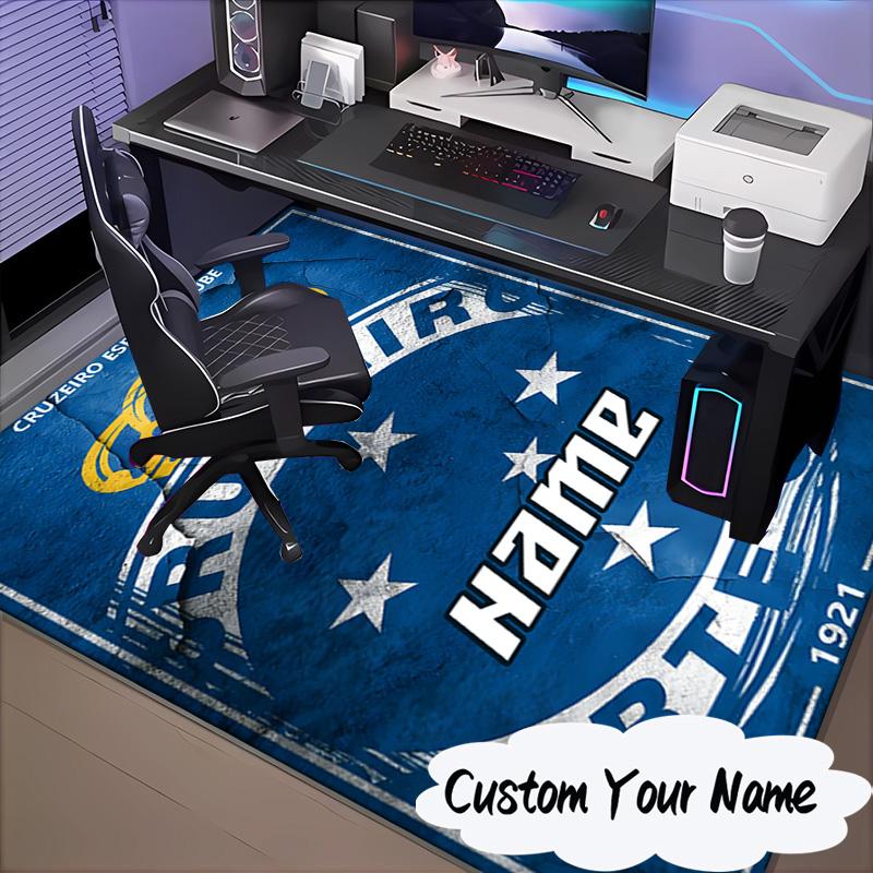Custom Name Cruzeiro FC Crest Rug for Living Room, Game Rooms, Office, Bedroom, Floor Mat Playful Design, fan gifts Christmas decor