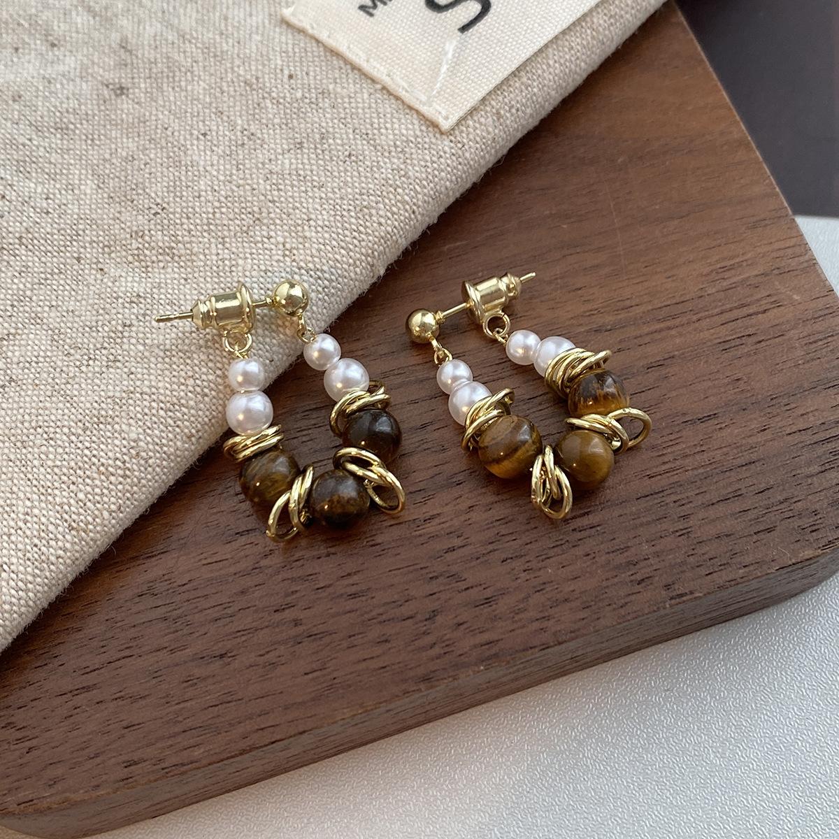 Винтажные серьги-гвоздики с опалом и жемчугом в стиле Майяра, изысканные, компактные, геометрические