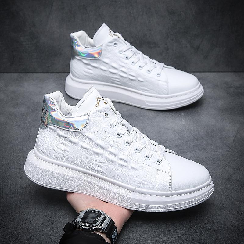 Spring and autumn new shoes men's trend men's shoes cowhide mid-top trendy shoes soft baseplate shoes fashion men's shoes Wenzhou