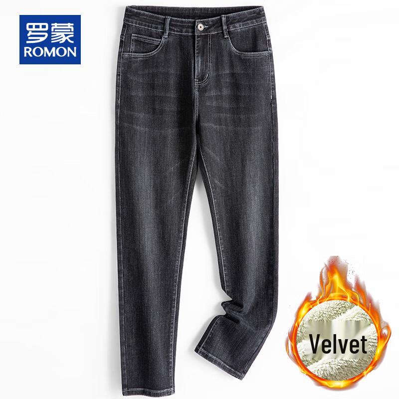 ROMON Men's Lambswool Lined Loose Straight Jeans