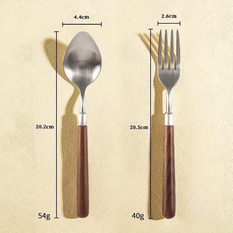 Qiwei 304 Stainless Steel & Walnut Wood Tableware