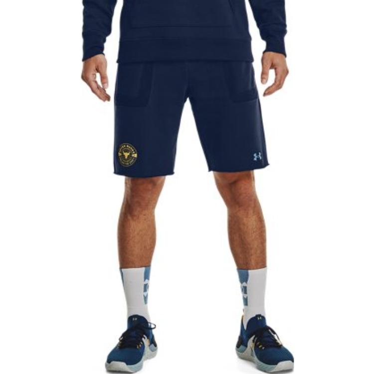 Under Armour Solid Logo Drawstring Straight Leg Sports Shorts Men Shorts Dark-Blue 1370454-408