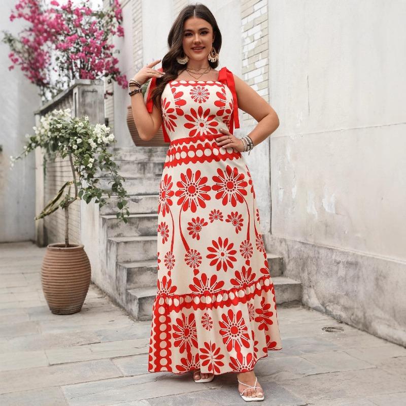 

Весна/лето Женское повседневное элегантное праздничное платье с принтом и высокой талией XL красный