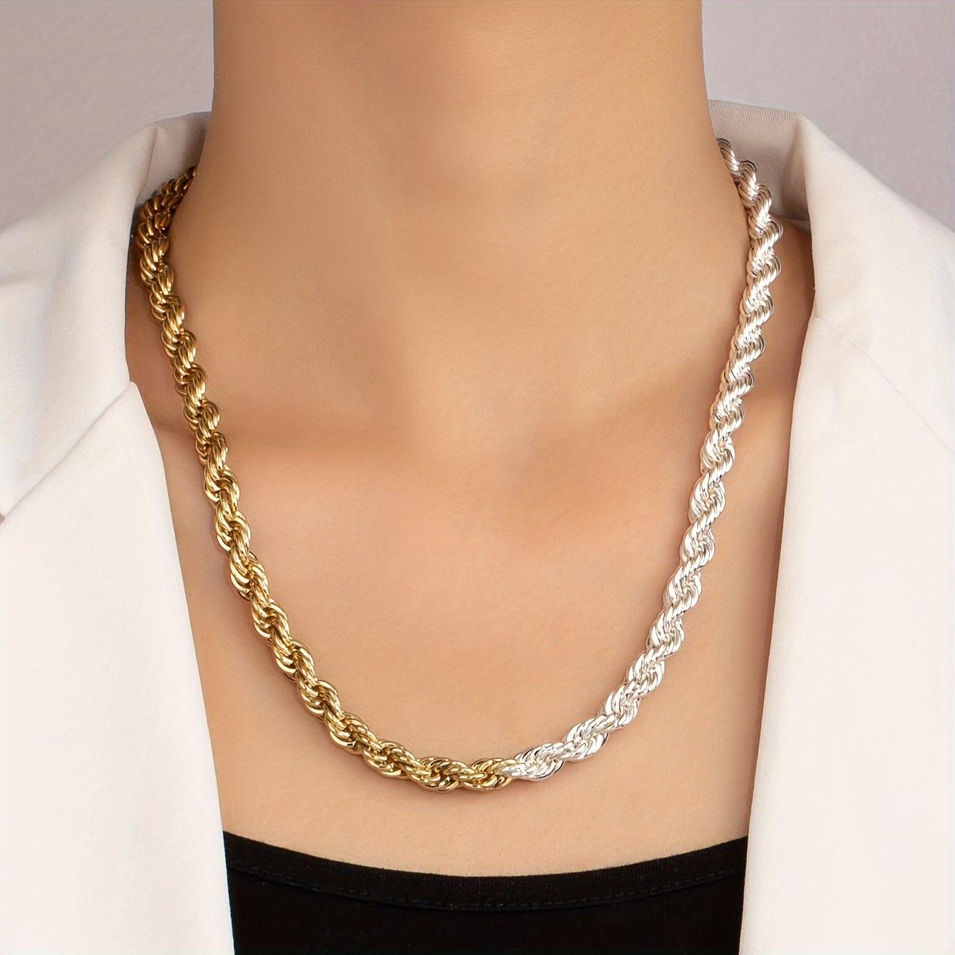 Золотое и серебряное двухцветное ожерелье-цепочка витого плетения, нейтральный стиль, для вечеринки, отпуска, подарок на Новый год, ювелирное изделие