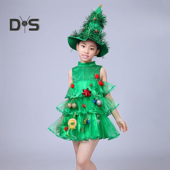 Children Christmas Dress Multi Pendant Decor Scattered Cake Hem Sleeveless Stand Collar A-line Cosplay Stage Show Performance Mini Dress