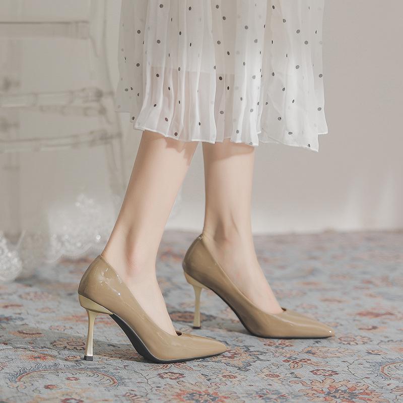 Fashion 2025 Women Metal Heel Pointed Toe Shallow Slip on Ladies Elegant Dress Party Shoes Thin Med Heel Dress Pumps Zapatos De Mujer
