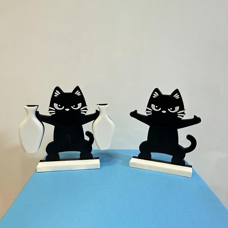 Magnetic Cat Vase Whisker Collector Dual Mini Vases Fridge Magnet Animal Shaped Refrigerator Decor for Kitchen Desk Bedroom Use