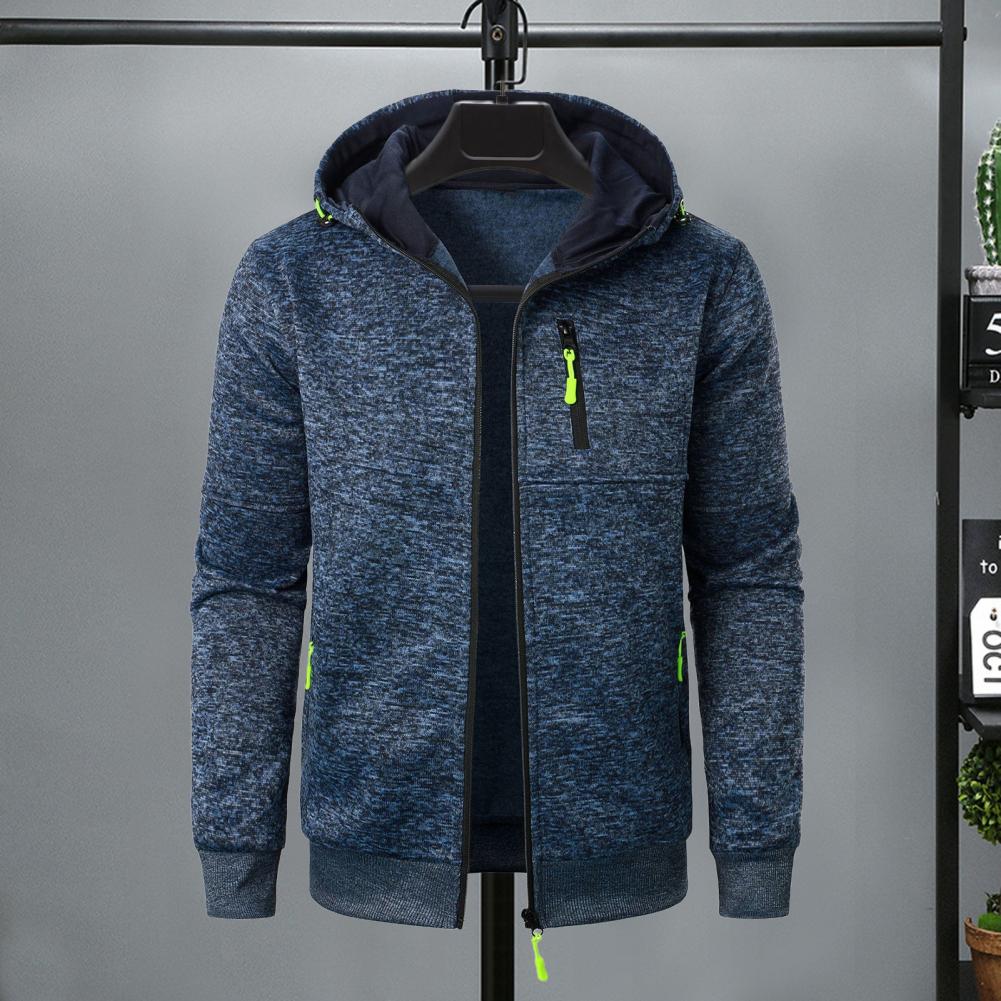 Hooded Coat Stylish Men's Jacquard Knitted Cardigan with Hood Zip-up Closure for Fall Winter Featuring Elastic Cuffs Solid Color
