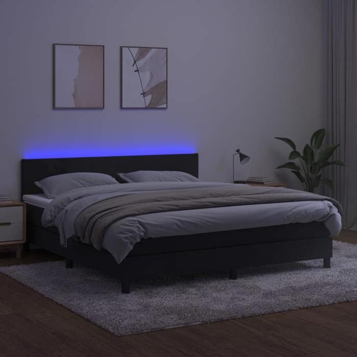 Exclusive House - Bed Slatted Base with LED Mattress Black 180x200cm Velvet