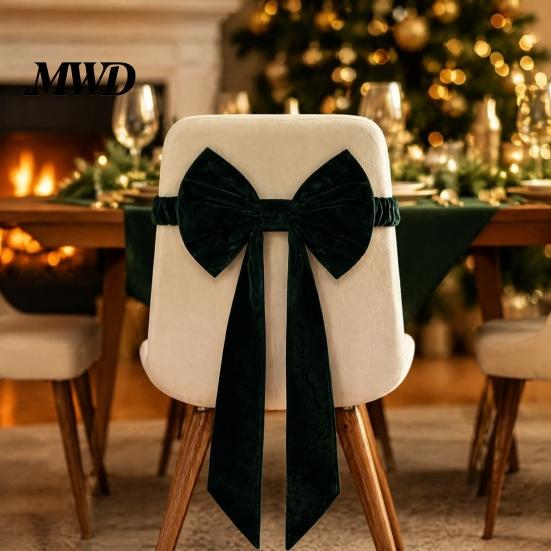 Birthday Party Chair Bows Burgundy Velvet Sashes with Elastic Straps, Reusable Bow Tie Wedding Reception Decor Back Cover, Decorative Ribbon