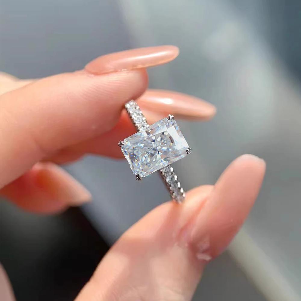 1/2/3/4CT Radiant Cut Moissanite Engagement Ring GRA Certified CopperHalo Diamond Wedding Bands for Women Jewelry