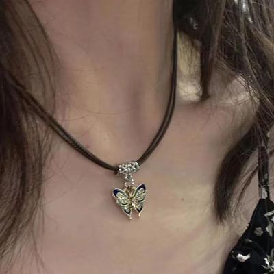 Vintage Modro-čierny Prívesok Motýľ Náhrdelník Pre Ženy Punk Kožené Šnúrky Chokery Náhrdelníky Trendy Kľúčna Kosť Reťaz