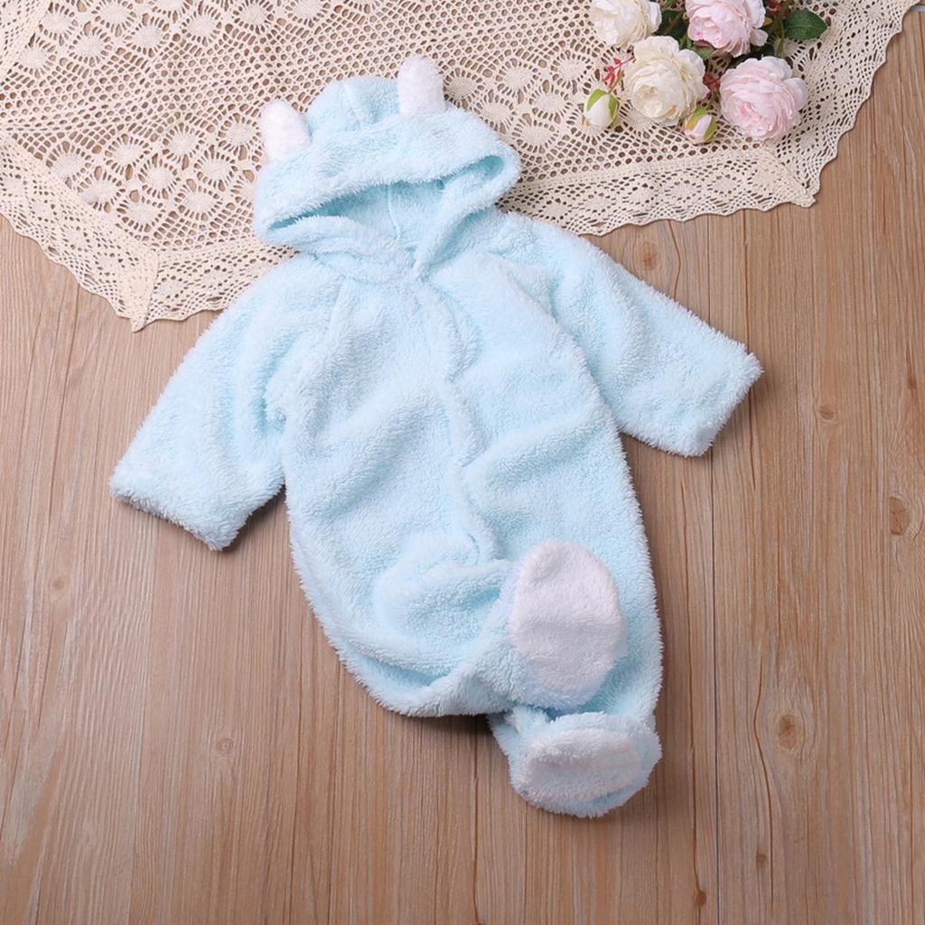 Kids' Coral Fleece Romper - Color Hooded Onesie