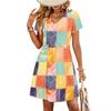 Modisches Damenkleid mit Print, V-Ausschnitt, kurzärmelig, locker, lässig, für den Strandurlaub