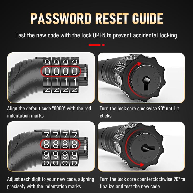 High-Security 4-Digit Bike Lock - Reinforced Steel Cable for Bikes/Scooters/Motorcycles - Easy-to-Remember Combination 4
