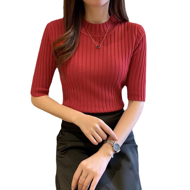 2026 Spring/Autumn Women's Slim Fit Mid-Sleeve Knitwear Pullover Sweater – Gentle Style Short Top