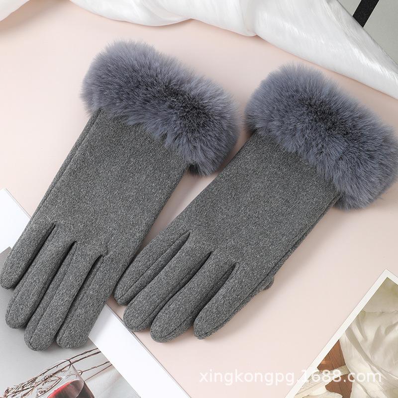 Warm Gloves Women'S German Plush Mouth Windproof And Cold-Proof Plush Outdoor Riding Driving Touch Screen Autumn And Winter Gloves