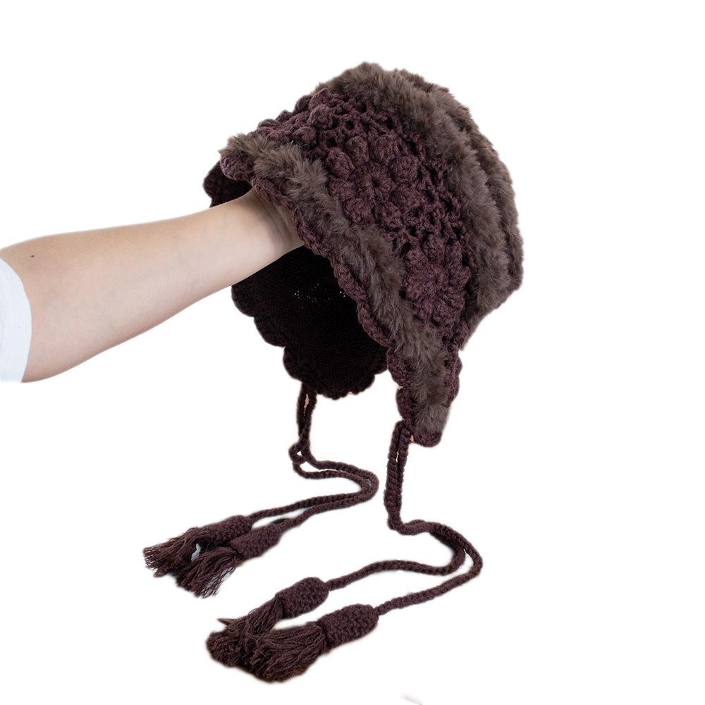 Internet Celebrity Fashion Retro Crochet Plush Woven Fur Hat Women Autumn and Winter Flowers Outdoor Photo Travel Hat