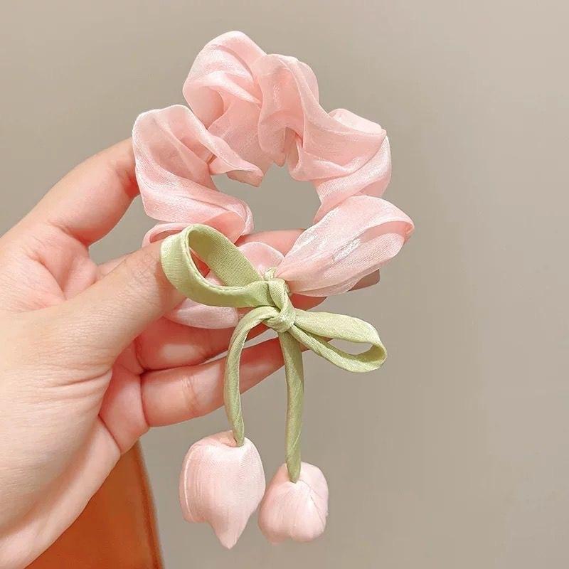 Cute Tulip Flower Large Intestine Scrunchie for Girls Sweet Headband Hair Band Hair Tie Fashion Girls Hair Accessories