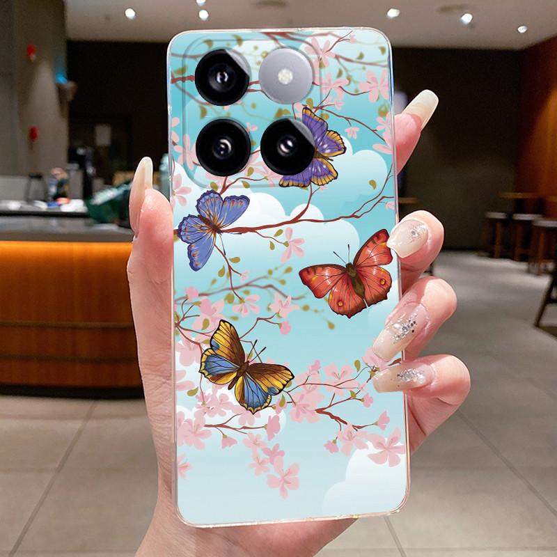 For Xiaomi 14T / Xiaomi 14T Pro Case Clear Luxury Fashion Butterfly Flower Soft TPU Silicone Casing Cover Transparent Phone Case