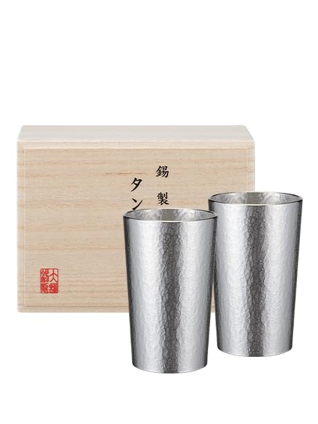 Osakasuzuki Tumbler Pair Set, Nature Small, Made of Tin, Japanese-made, Perfect for Sake, Shochu, or Whiskey, Gift Box Included, Ideal for Weddings, F