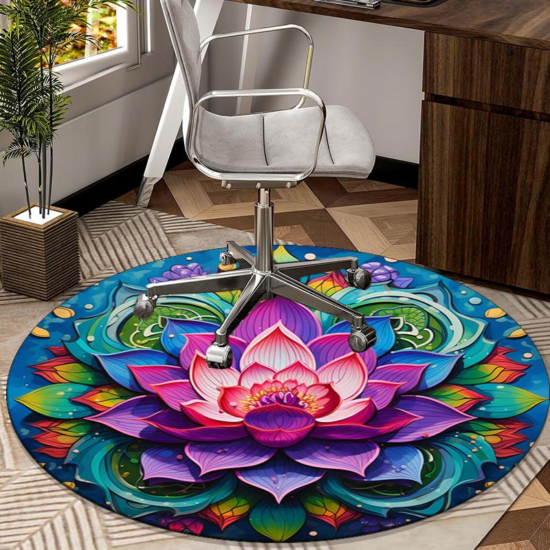 Lotus Mandala Artwork round carpet Chair cushion Round Entryway Rug, Soft Round Rugs for Living Room, Bedroom, Circle Carpet decor gifts