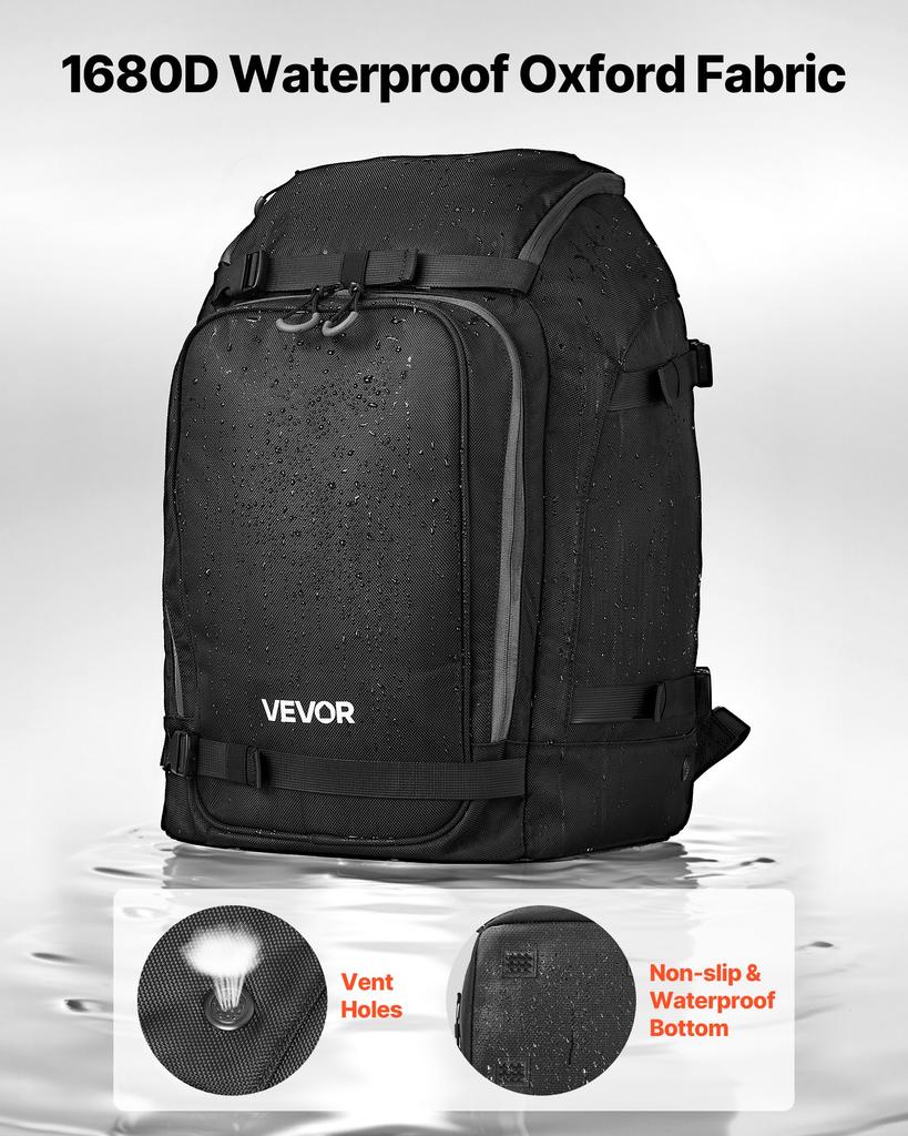 VEVOR Ski Boot Bag, 55L, Snowboard Boots Travel Backpack for Men Women, with Waterproof Exterior & Bottom, Durable 1680D Oxford, Bag for Skis