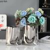 Electroplating Pocket Vase Tabletop Ceramic Flower Ware Creative Flower Arrangement Vase Living Room Aesthetic Decoration
