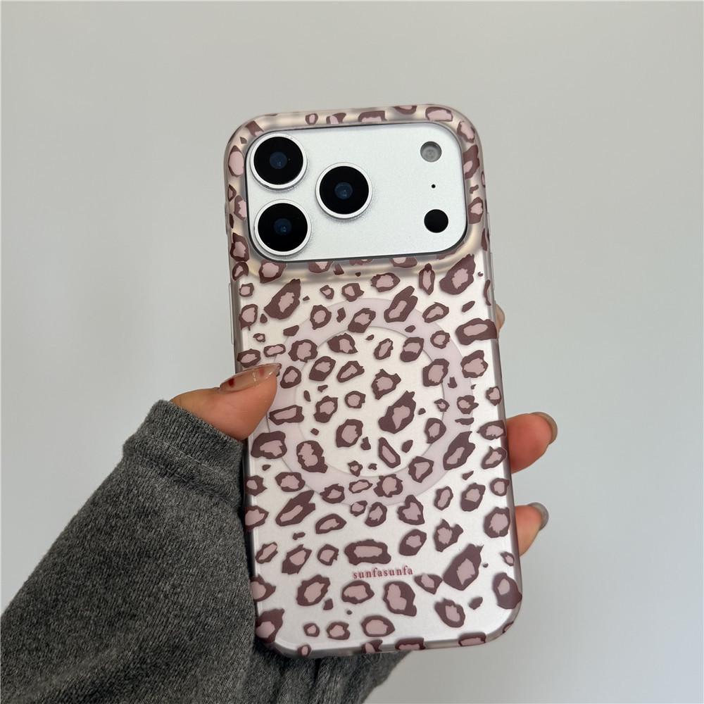 

Frosted Pink-Gray Leopard Print iPhone Case for 17 Pro, 16 Pro Max, 15, 14, and 13 with Magnetic High-End Finish 17 Pro Max