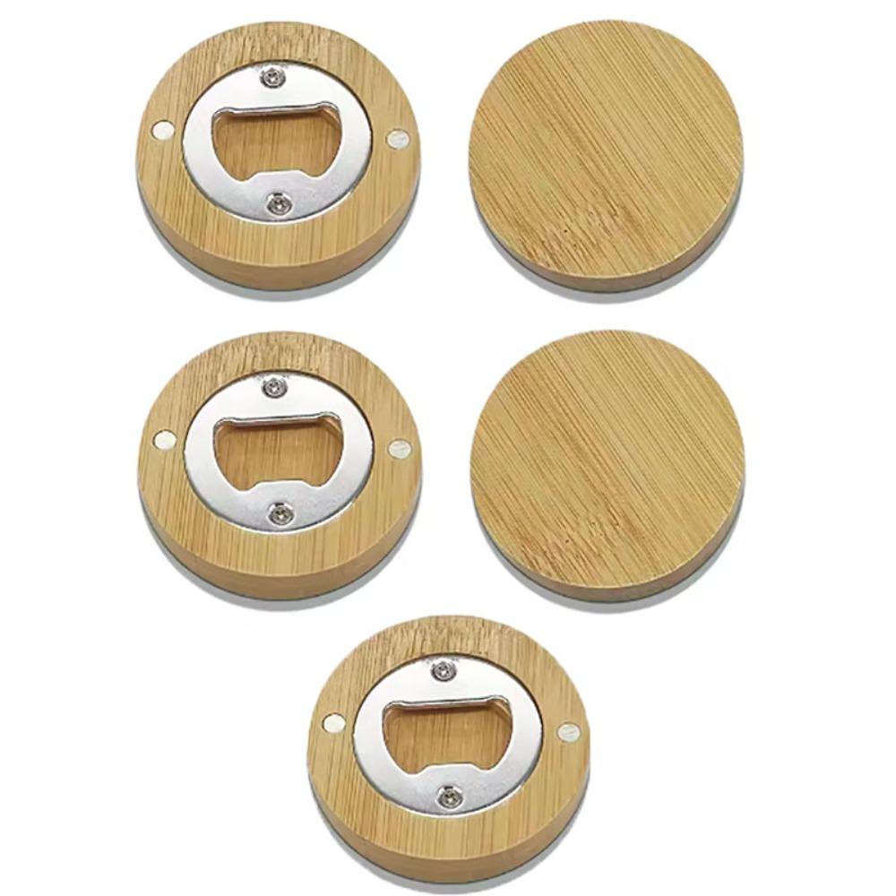 

5pcs Round Bamboo Blank Bottle Opener DIY Fridge Magnet Kitchen Gadget Beer Opener Guests 5pcs