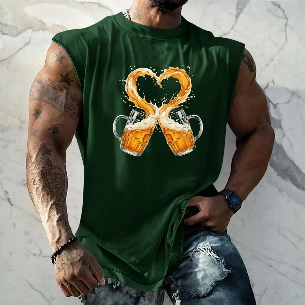 Men Sleeveless Tank Top Loose Fit Casual Streetwear Summer Muscle Shirt Beer Festival Graphic Print Lightweight Breathable Vest