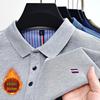 Men's Fleece-Lined Turn-Down Collar Long-Sleeve Polo Shirt - Autumn/Winter Casual Embroidered Warm Top
