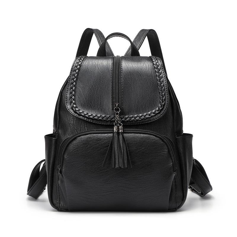 Школьная сумка женская большая вместимость корейская версия стиль ins модный качество портативный универсальный высококачественный большая вместимость простой дорожный рюкзак ПУ чёрный