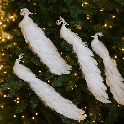 Colorful Artificial Christmas Peafowl Long Tail Realistic Crafts Simulation Peacock Glitter Feather with Clip