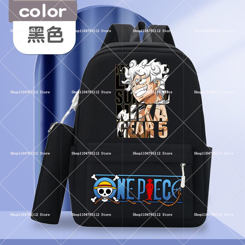 2pcs One Piece Backpack with Pencil Case Student Schoolbag Casual Large Capacity Backpack Boys Men Cartoon Anime Bookbag Gift