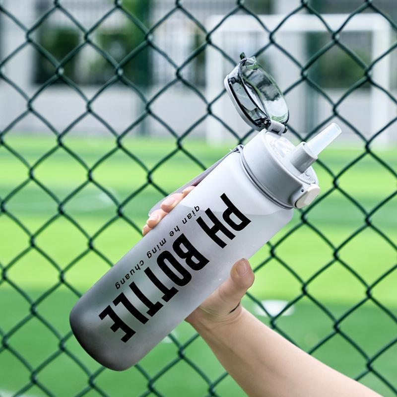 1 Stück 1000 ml Farbverlauf Sport-Wasserflasche Auslaufsicher Tragbarer Fitnesskrug Mit Strohhalm Für Fitnessstudio Outdoor Strand Reisen