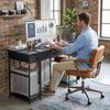Desk with Storage and Power Outlets, 3 Fabric Drawers, 4 Shelves, 120 x 40 x 76 cm, Black