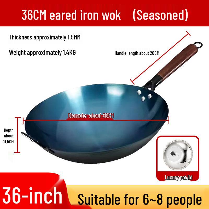 Wok da Cucina in Ferro Blu Retrò Antiaderente Stagionato