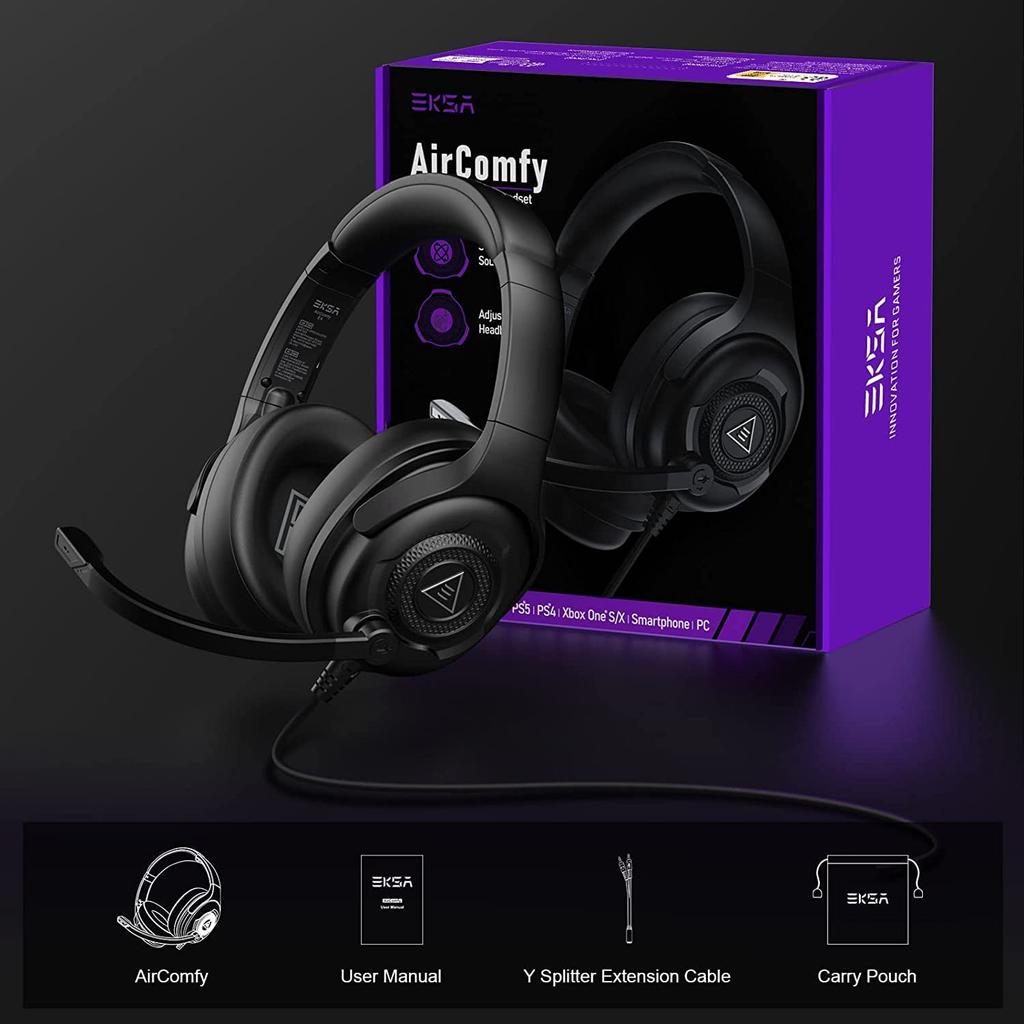EKSA Headset with Noise Canceling Microphone PC Headset 263g Lightweight with Volume Adjustment Over Ear Headphones Wired Headphones Compatible with